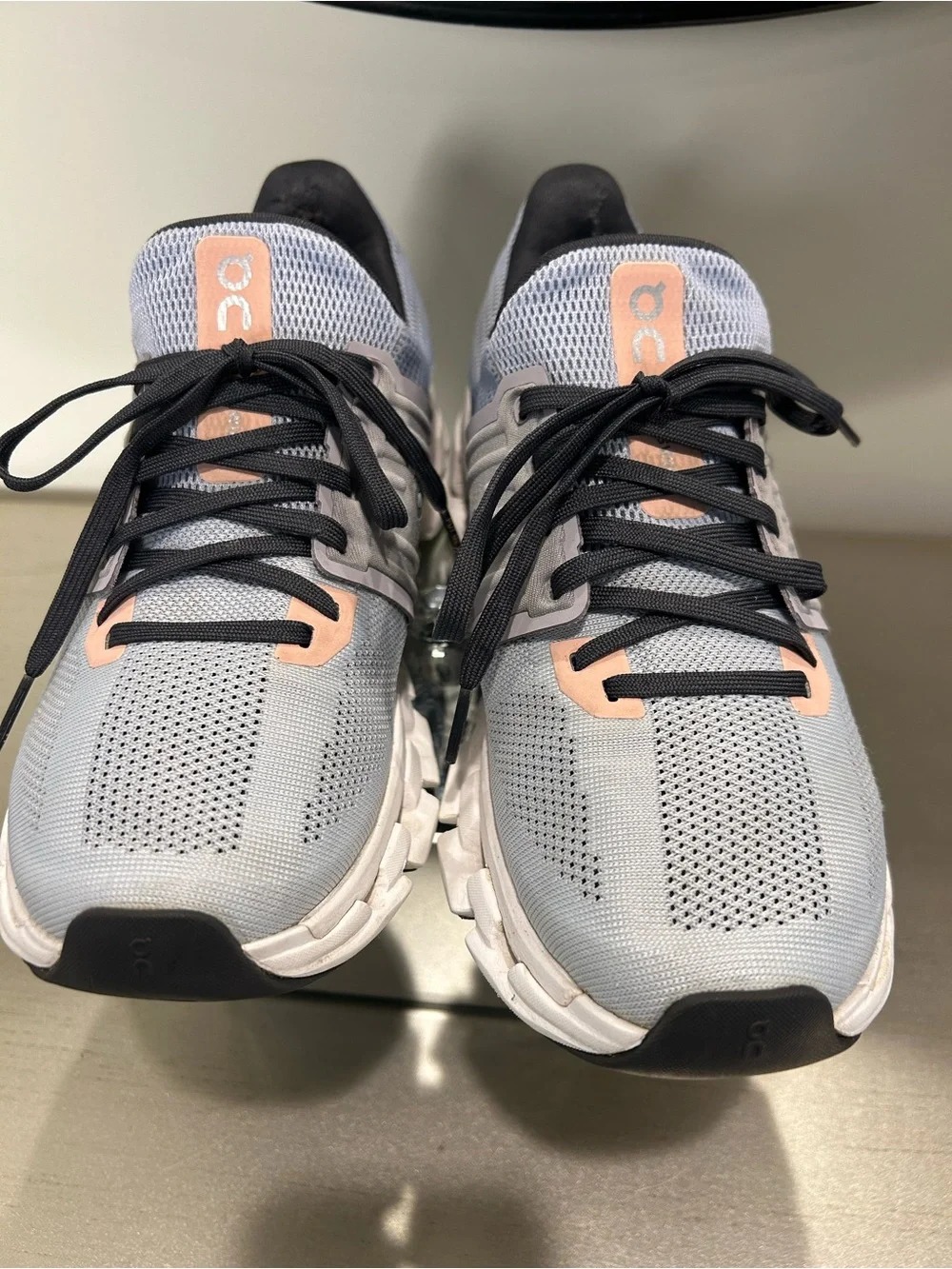 On Running women's Athletic Cloud Shoes in Light Grey with Blush Accents